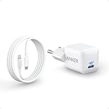 USB C Ladegerät 20W, Anker 511 Ladegerät (Nano), PIQ 3.0 Robustes kompaktes Schnellladegerät mit 180cm USB C auf USB C Kabel, iPad Ladegerät für iPhone 15/15 Plus / 15 Pro / 15 Pro Max/iPad Pro