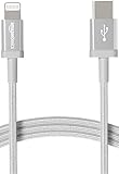 Amazon Basics - USB-C-auf-Lightning-Kabel, geflochtenes Nylon, MFi-zertifiziertes Ladekabel für iPhone 13/12/11/X/XS/XR/8, Silber, 1.8 m