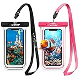 ivoler wasserdichte Handyhülle Tasche 2 Stücke, Handytasche Wasserdicht, Handy Wasserfest Hülle, Universal Staubdichte Schutzhülle für iPhone, Samsung, Huawei, usw bis zu 6.8 Zoll. (Schwarz+Rosa)